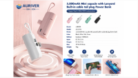 Auriver 5,000mAh Mini Capsule with Lanyard Built-in Cable Tail Plug Power Bank
