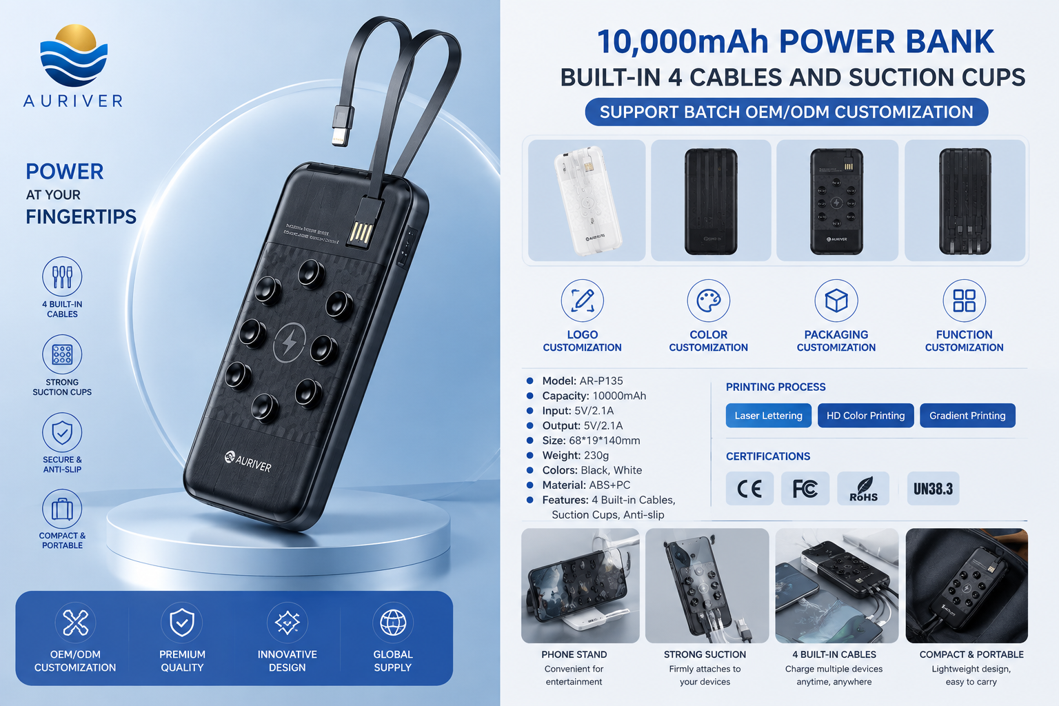 Auriver Standard 10000mAh and 20000mAh With Multi-Functional Power Bank