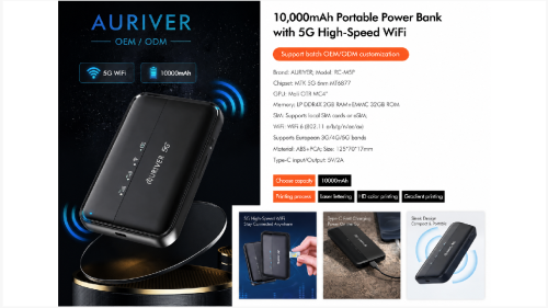 Auriver 10,000mAh portable Power bank with 5G High-Speed WiFi