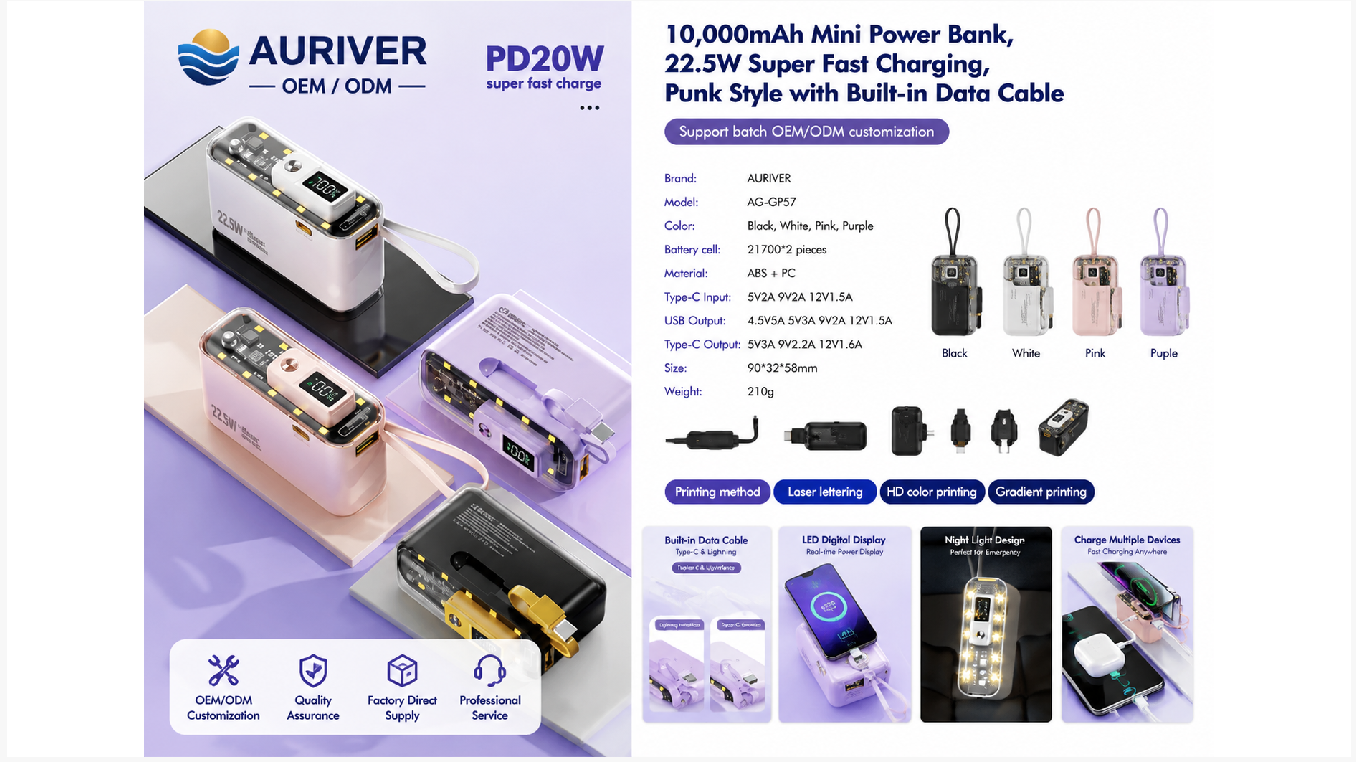 Auriver 5,000mAh Mini Capsule with Lanyard Built-in Cable Tail Plug Power Bank