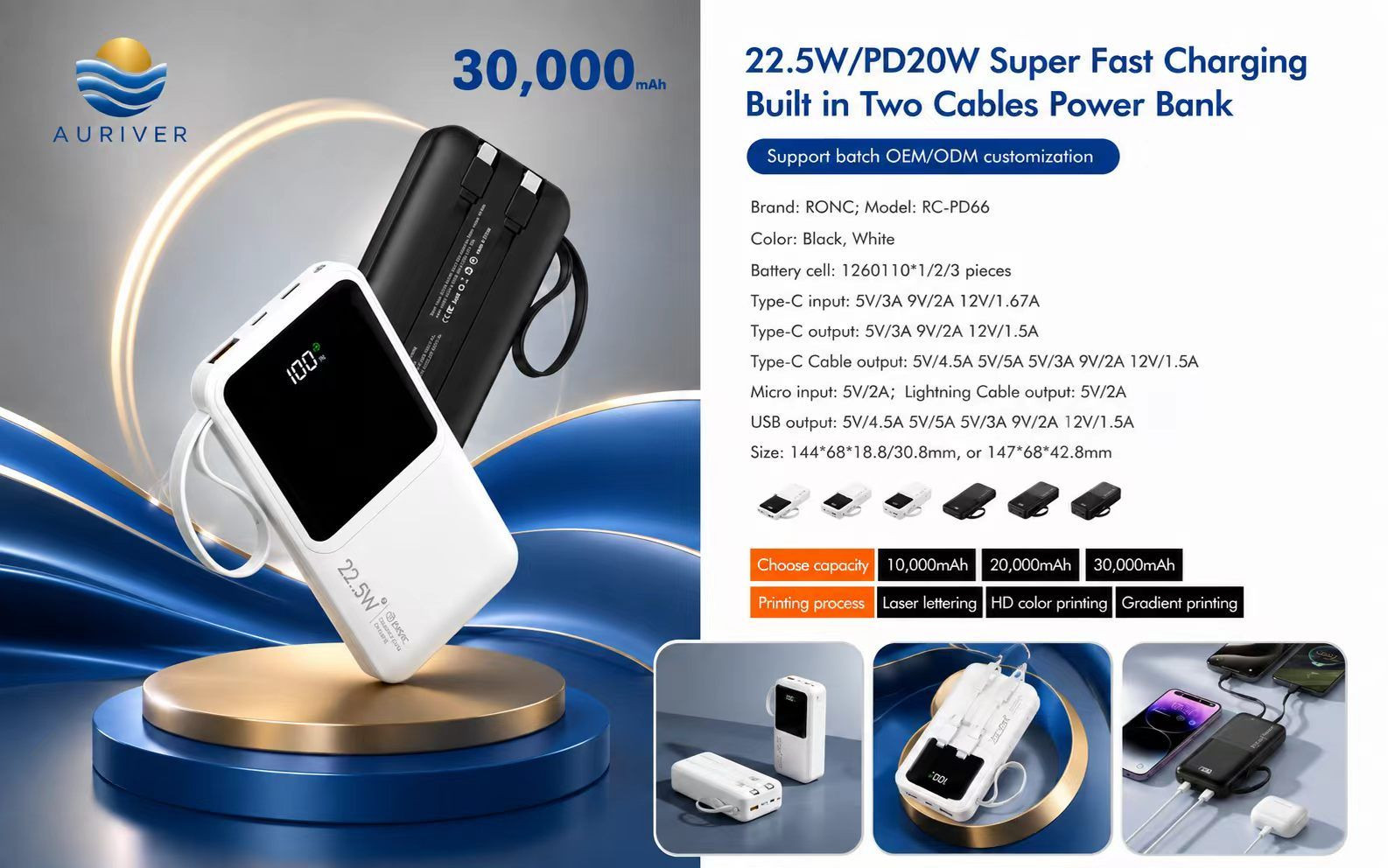 Auriver 10000mAh, 20000mAh and 30000mAh Super Fast Charging Power Bank