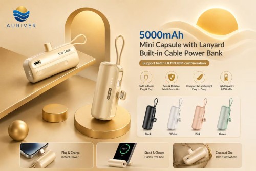 Auriver Mini 5000mAh and 10000mAh Built-in Cable Power Bank